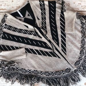 Oatmeal & black Aztec poncho cape